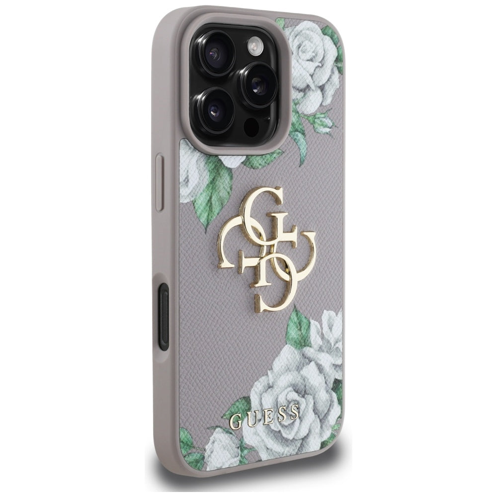 Étui pour Apple iPhone 16 Pro, Guess, 4G Grained Roses Big Logo, Violet