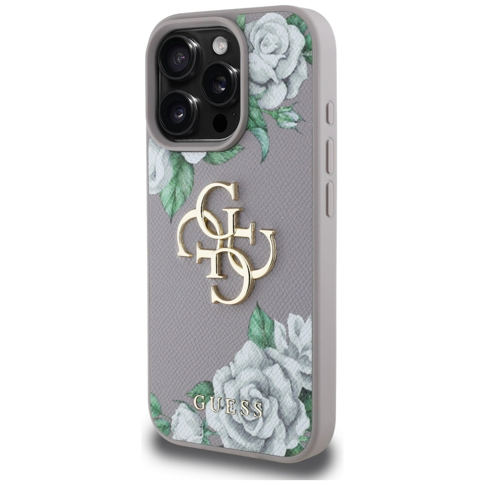 Étui pour Apple iPhone 16 Pro, Guess, 4G Grained Roses Big Logo, Violet
