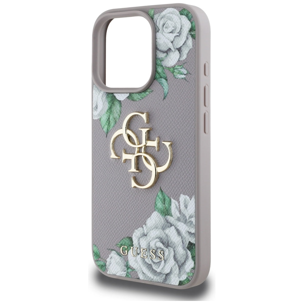 Étui pour Apple iPhone 16 Pro, Guess, 4G Grained Roses Big Logo, Violet