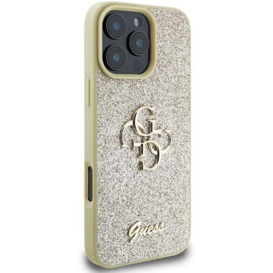 Étui pour Apple iPhone 16 Pro, Guess, Fixed Glitter Big 4G, Doré