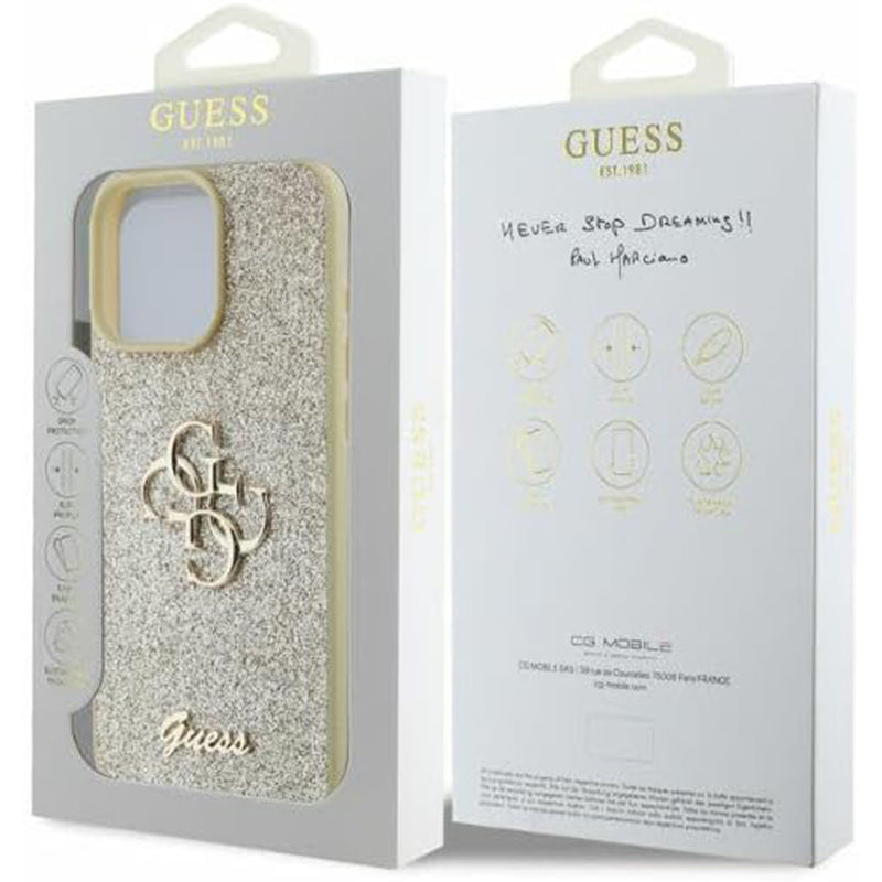 Étui pour Apple iPhone 16 Pro, Guess, Fixed Glitter Big 4G, Doré