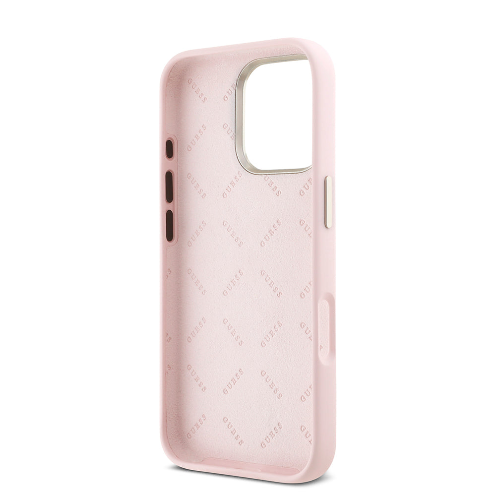 Étui pour Apple iPhone 16 Pro, Guess, Script Metal Logo & Frame, Rose