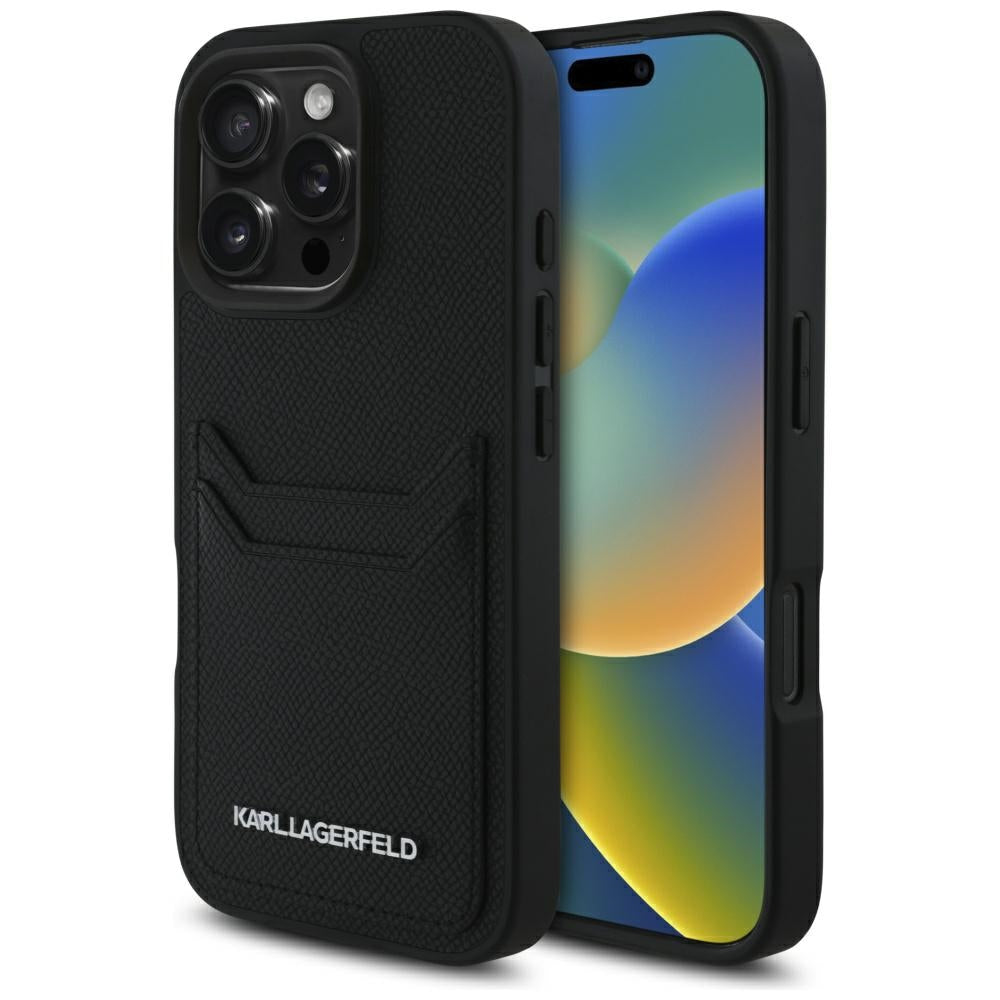 Étui pour Apple iPhone 16 Pro, Karl Lagerfeld, Grained Cardslots, Noir