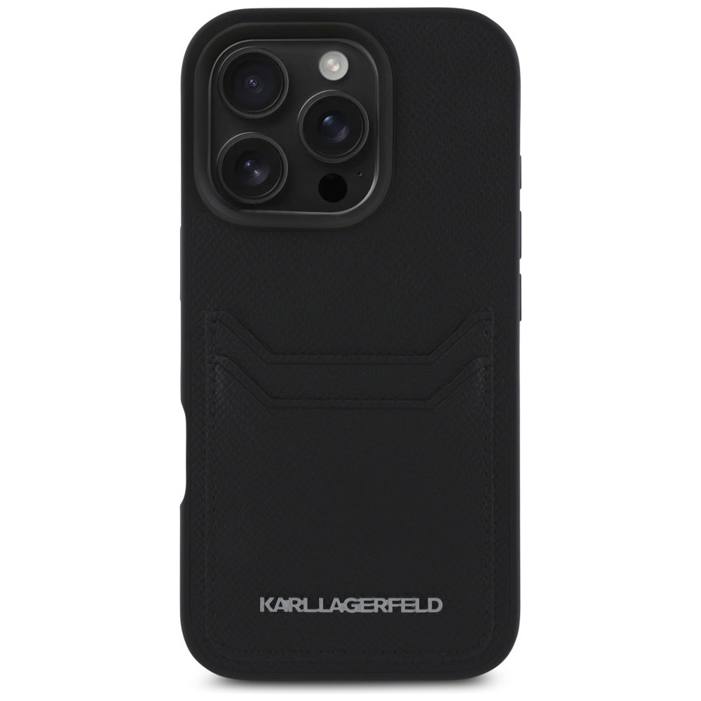 Étui pour Apple iPhone 16 Pro, Karl Lagerfeld, Grained Cardslots, Noir