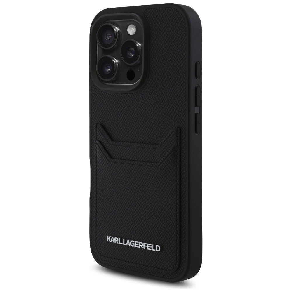 Étui pour Apple iPhone 16 Pro, Karl Lagerfeld, Grained Cardslots, Noir