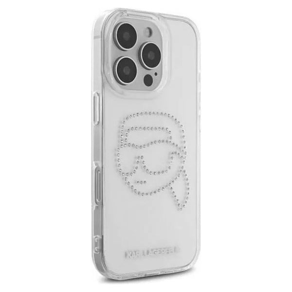 Case for Apple iPhone 16 Pro, Karl Lagerfeld, IML Rhinestones Karl's Head, Transparent