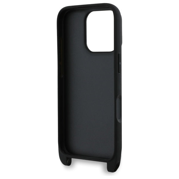 Étui pour Apple iPhone 16 Pro, Karl Lagerfeld, Saffiano Crossbody Metal Pin Karl & Choupette, Noir