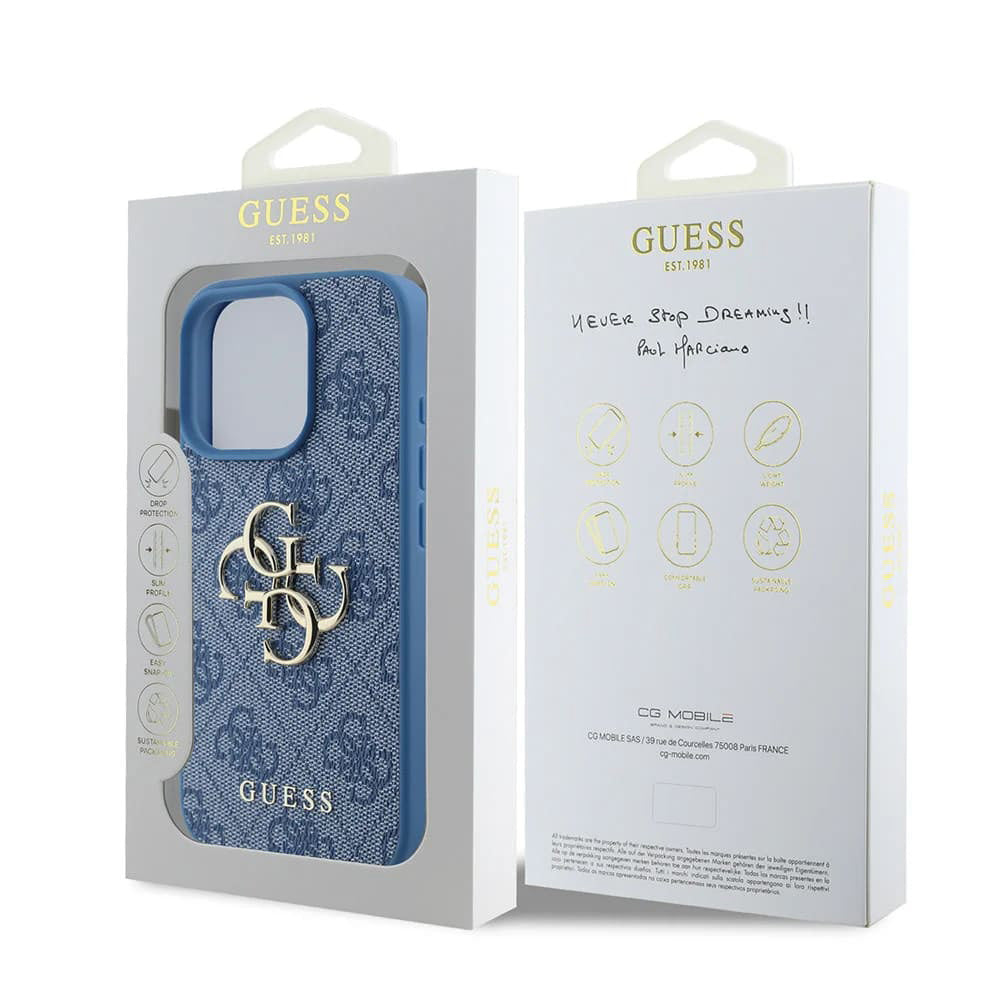 Étui pour Apple iPhone 16 Pro Max, Guess, 4G Big Logo, Bleu