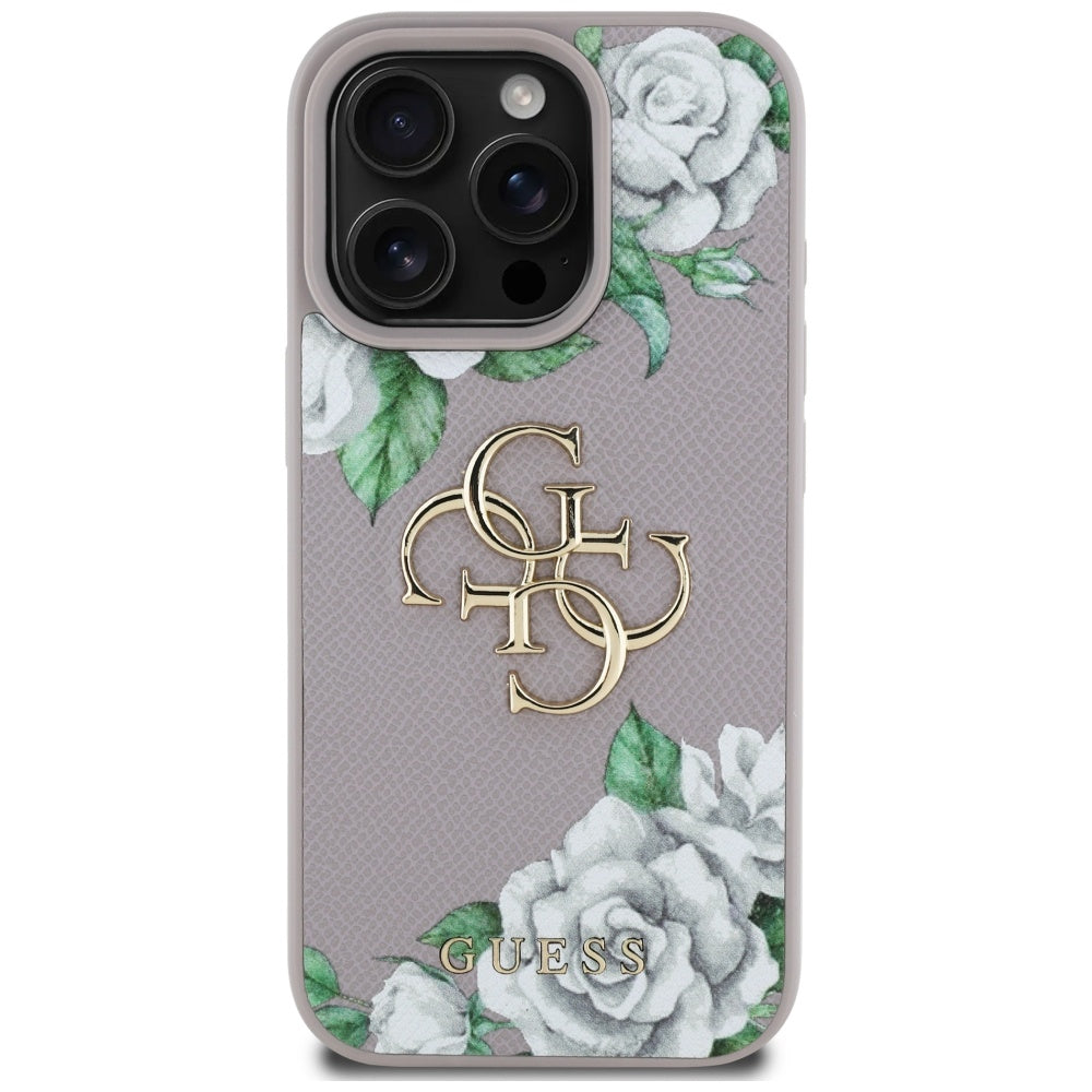 Étui pour Apple iPhone 16 Pro Max, Guess, 4G Grained Roses Big Logo, Violet