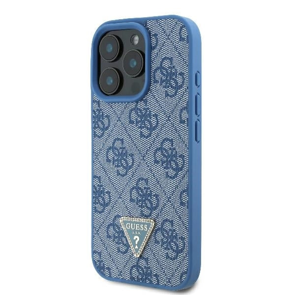 Housse pour Apple iPhone 16 Pro Max, Guess, Crossbody 4G Triangle Strass, Bleue