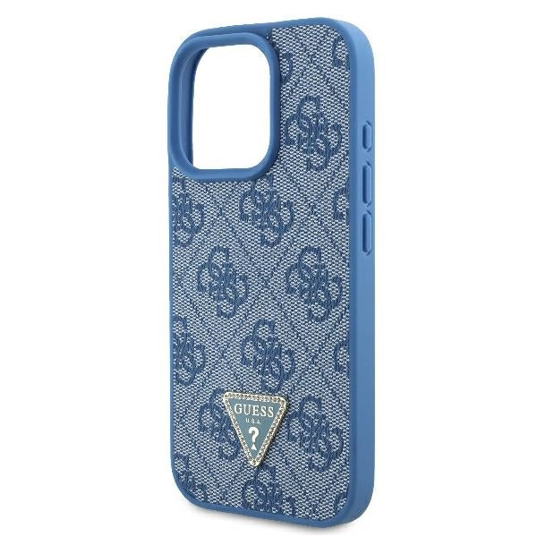 Housse pour Apple iPhone 16 Pro Max, Guess, Crossbody 4G Triangle Strass, Bleue