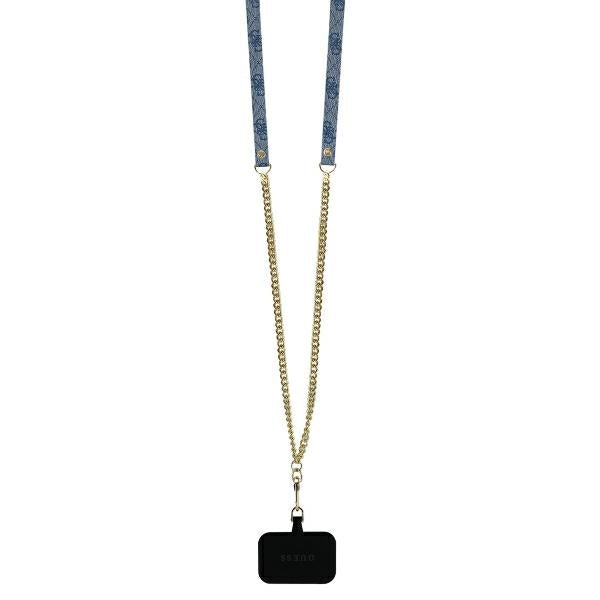 Housse pour Apple iPhone 16 Pro Max, Guess, Crossbody 4G Triangle Strass, Bleue