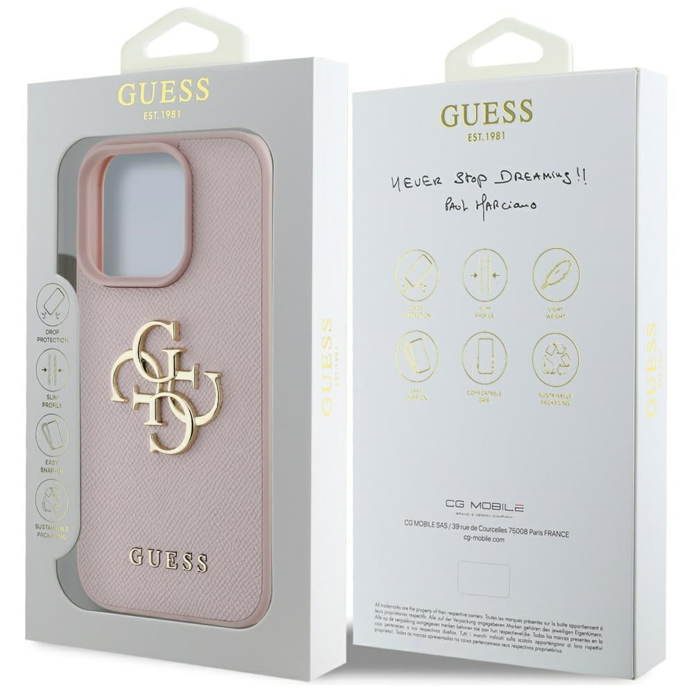 Case for Apple iPhone 16 Pro Max, Guess, Grained Big 4G Logo Small Classic Logo, Pink