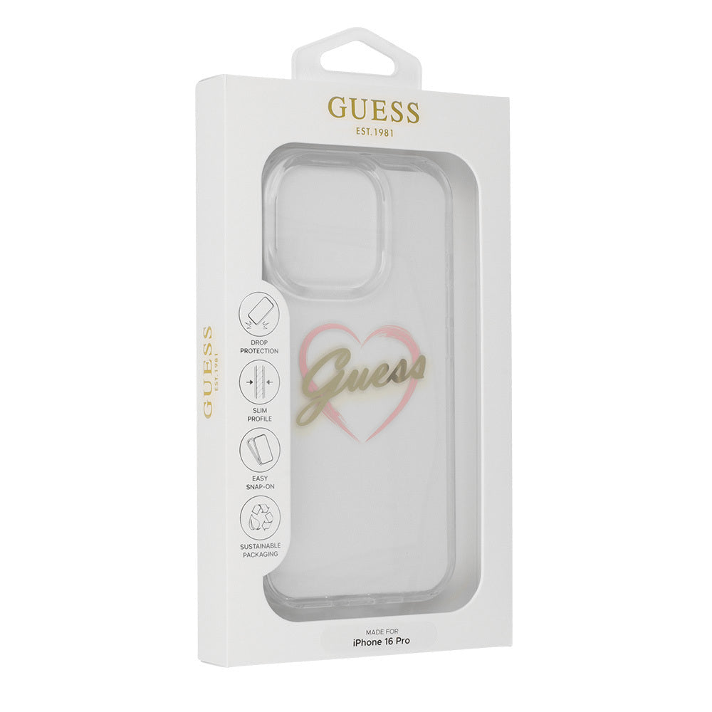 Étui pour Apple iPhone 16 Pro Max, Guess, IML Heart, Transparent