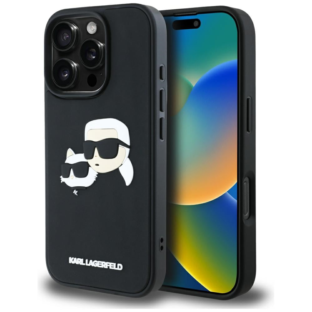 Étui pour Apple iPhone 16 Pro Max, Karl Lagerfeld, 3D Rubber Karl & Choupette, Noir