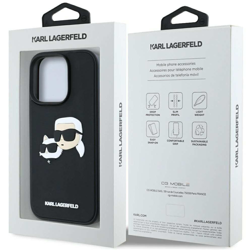 Étui pour Apple iPhone 16 Pro Max, Karl Lagerfeld, 3D Rubber Karl & Choupette, Noir