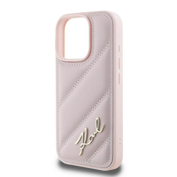 Étui pour Apple iPhone 16 Pro Max, Karl Lagerfeld, Diagonal Quilted Script, Rose