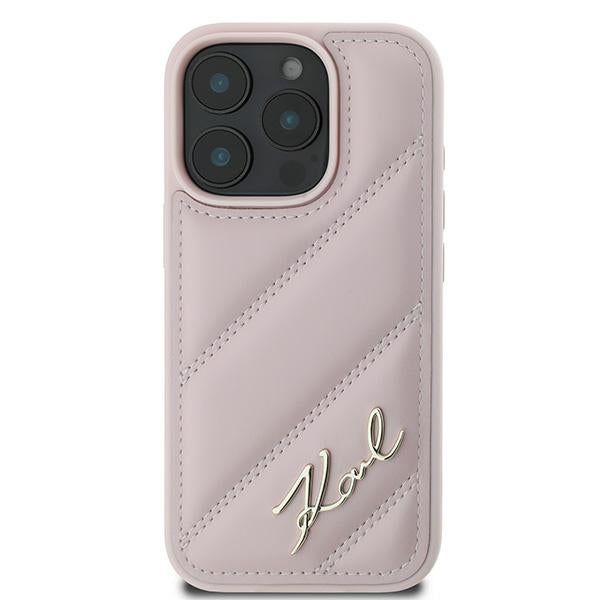 Étui pour Apple iPhone 16 Pro Max, Karl Lagerfeld, Diagonal Quilted Script, Rose
