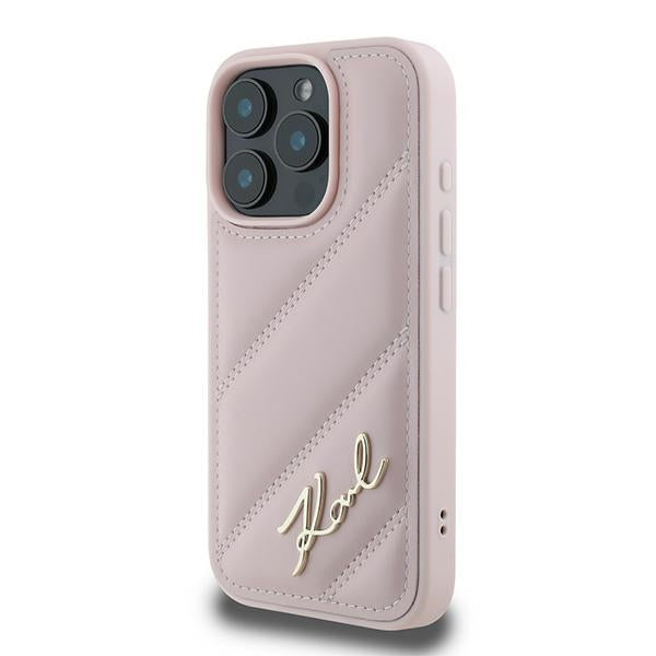 Étui pour Apple iPhone 16 Pro Max, Karl Lagerfeld, Diagonal Quilted Script, Rose