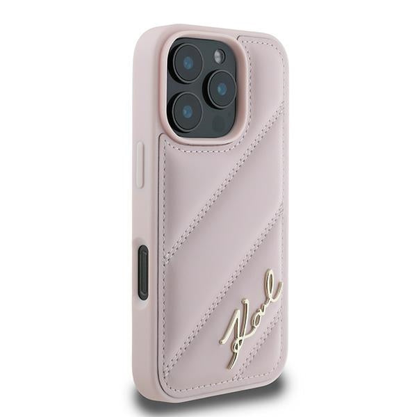 Étui pour Apple iPhone 16 Pro Max, Karl Lagerfeld, Diagonal Quilted Script, Rose
