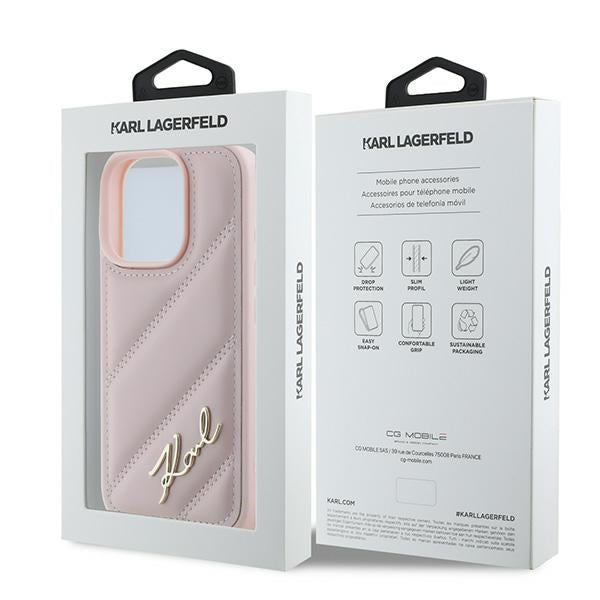 Étui pour Apple iPhone 16 Pro Max, Karl Lagerfeld, Diagonal Quilted Script, Rose