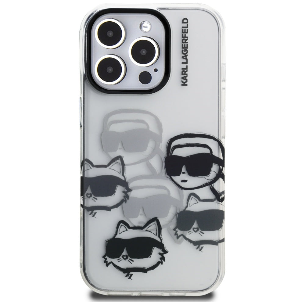 Coque pour Apple iPhone 16 Pro Max, Karl Lagerfeld, IML Luxury Multi Head Pattern, Transparente