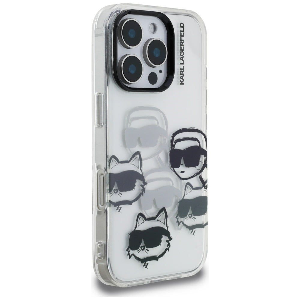 Coque pour Apple iPhone 16 Pro Max, Karl Lagerfeld, IML Luxury Multi Head Pattern, Transparente