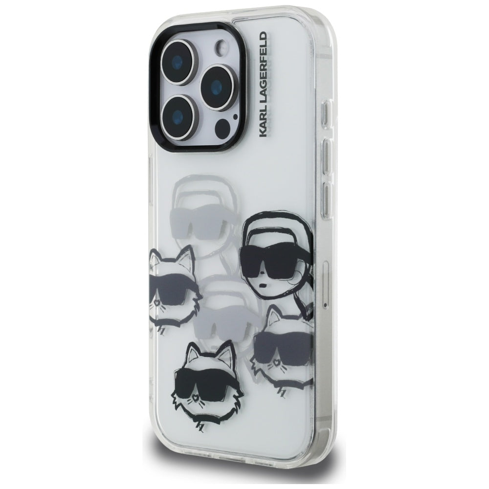 Coque pour Apple iPhone 16 Pro Max, Karl Lagerfeld, IML Luxury Multi Head Pattern, Transparente