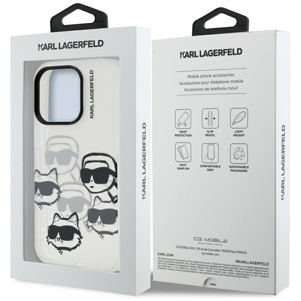 Coque pour Apple iPhone 16 Pro Max, Karl Lagerfeld, IML Luxury Multi Head Pattern, Transparente