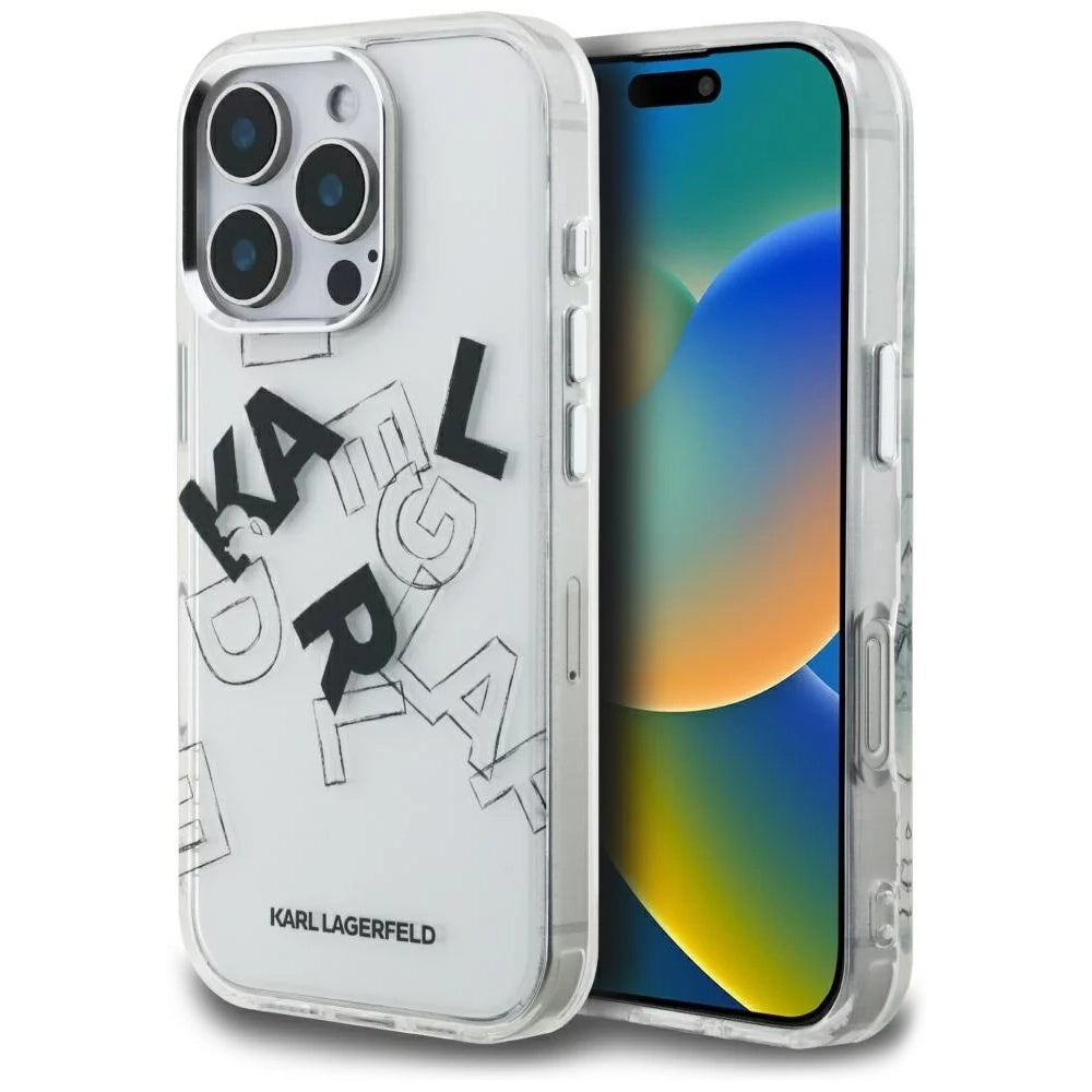 Étui pour Apple iPhone 16 Pro Max, Karl Lagerfeld, Logo Graphique Esquissé IML, Transparent