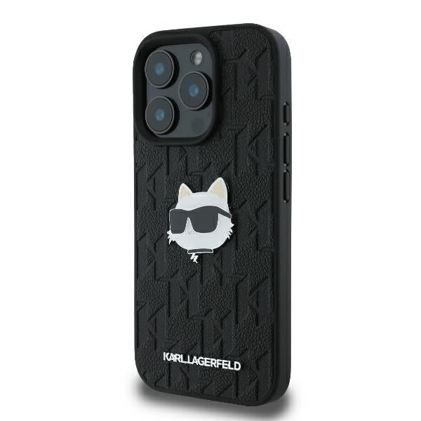 Étui pour Apple iPhone 16 Pro Max, Karl Lagerfeld, Monogramme Tête de Choupette, Noir