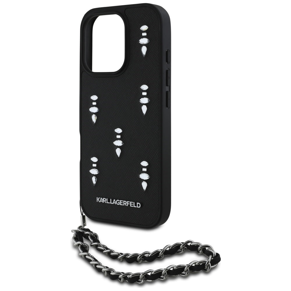 Étui pour Apple iPhone 16 Pro Max, Karl Lagerfeld, Saffiano Crystals & Charm, Noir