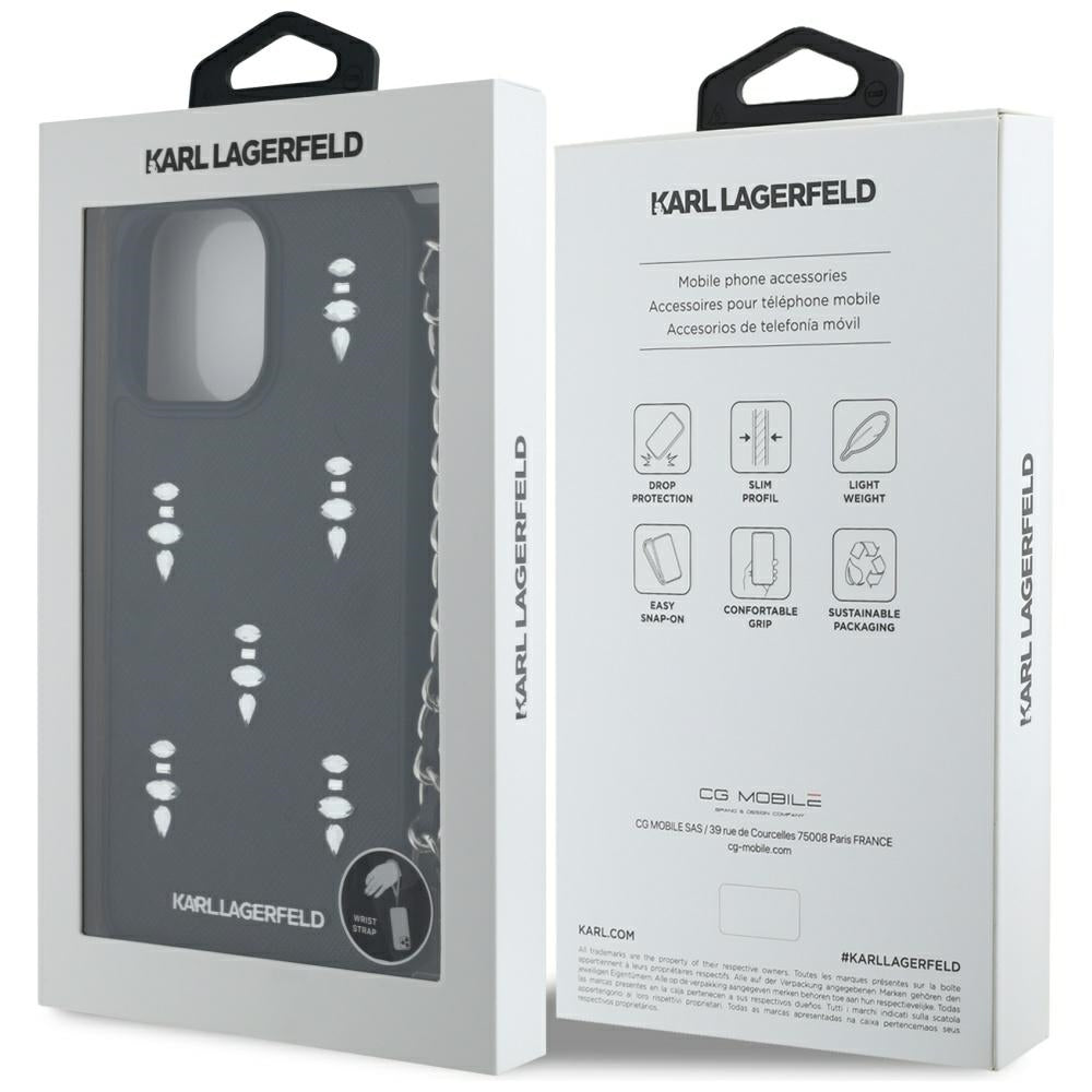 Étui pour Apple iPhone 16 Pro Max, Karl Lagerfeld, Saffiano Crystals & Charm, Noir