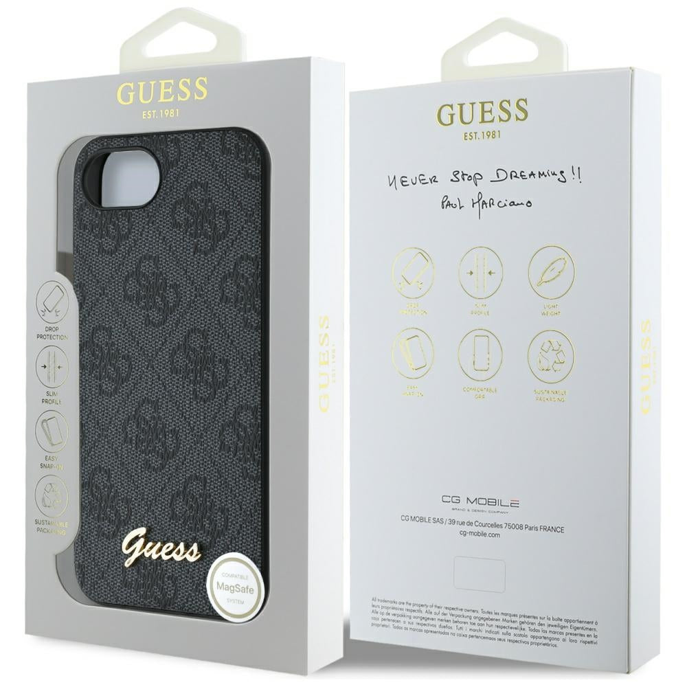 Étui pour Apple iPhone 17e / 16e, Guess, Logo Script 4G, Noir