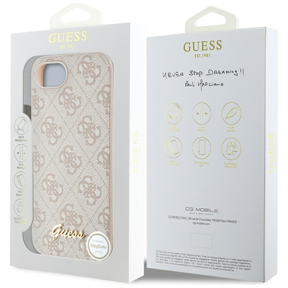 Étui pour Apple iPhone 17e / 16e, Guess, Logo Script 4G, Rose