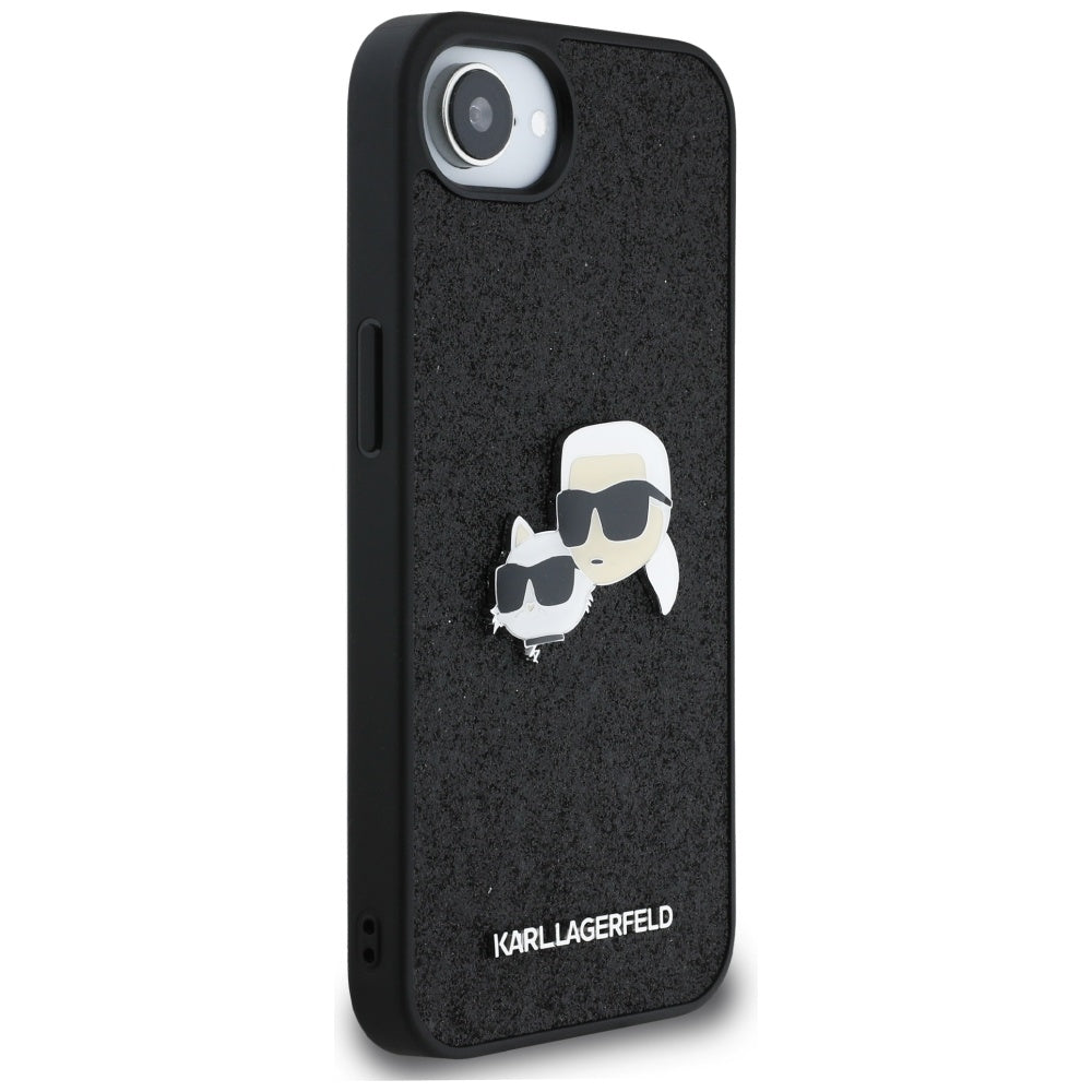 Étui pour Apple iPhone 17e / 16e, Karl Lagerfeld, Glitter Fixed Karl & Choupette's Heads, Noir