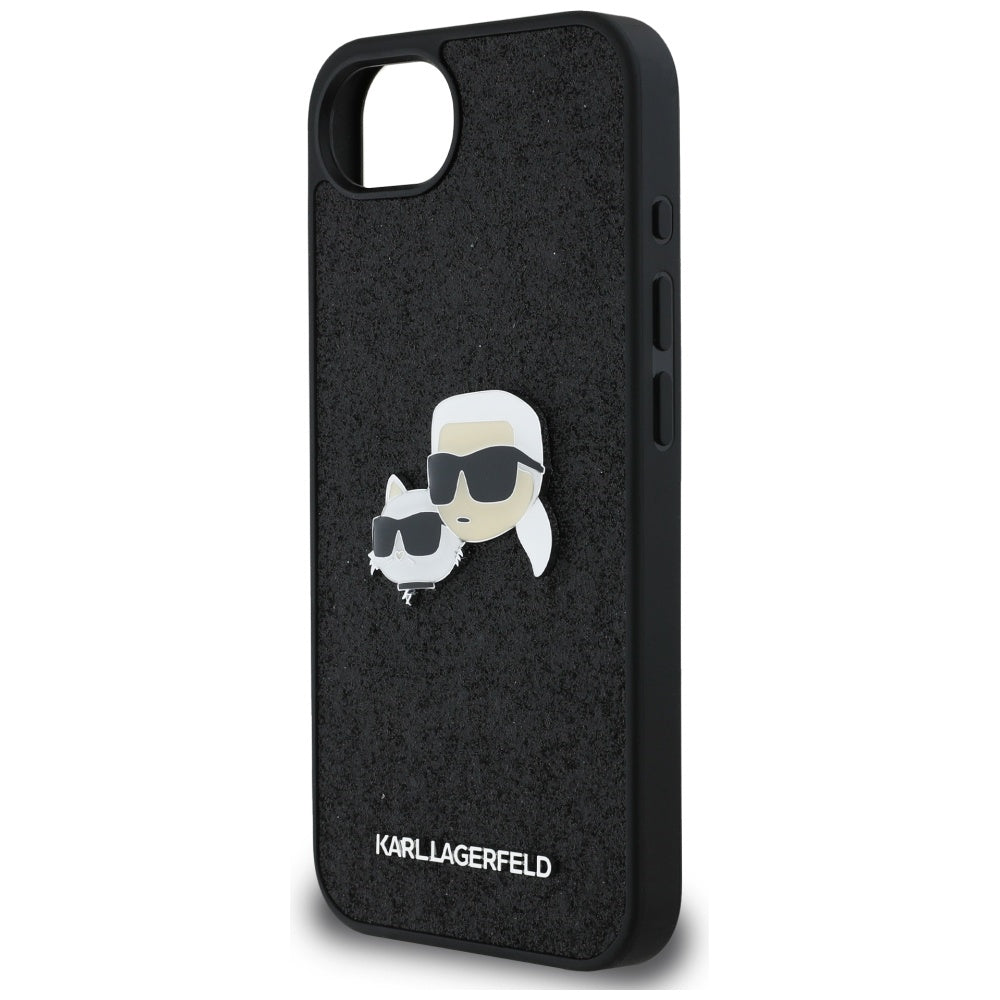 Étui pour Apple iPhone 17e / 16e, Karl Lagerfeld, Glitter Fixed Karl & Choupette's Heads, Noir