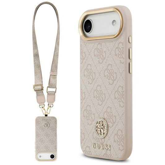 Étui pour Apple iPhone 17 Air, Guess, 4G Strass Logo et Grande Bandoulière, Rose