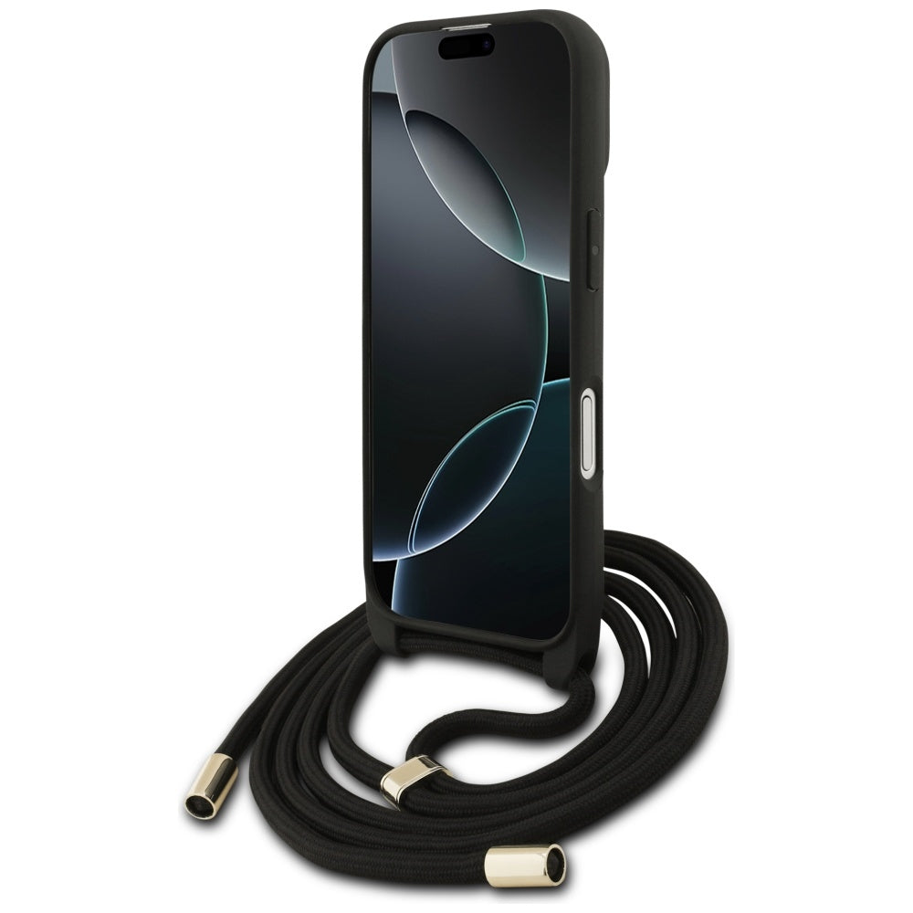 Étui pour Apple iPhone 17, Guess, 4G CBDY Grand Logo avec Bandoulière, Noir
