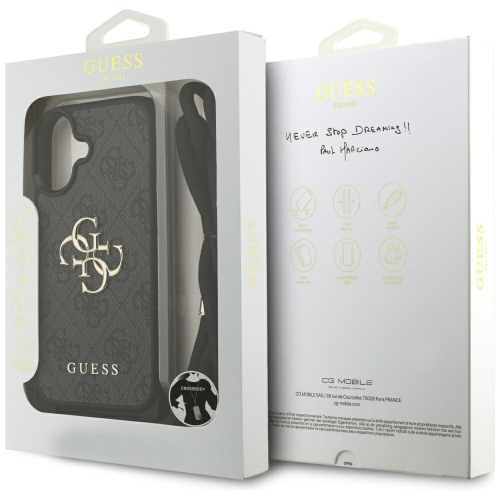 Étui pour Apple iPhone 17, Guess, 4G CBDY Grand Logo avec Bandoulière, Noir