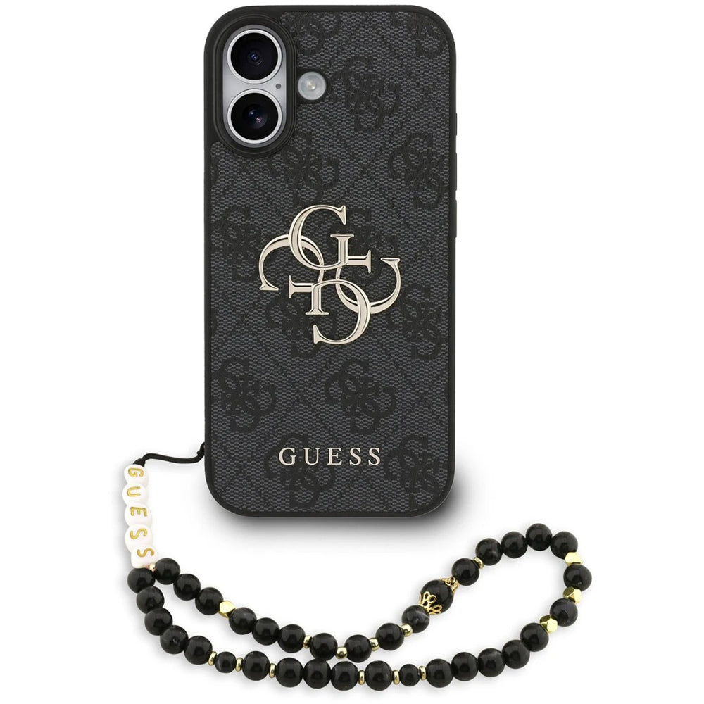 Étui pour Apple iPhone 17, Guess, 4G Classic Logo avec sangle, Noir