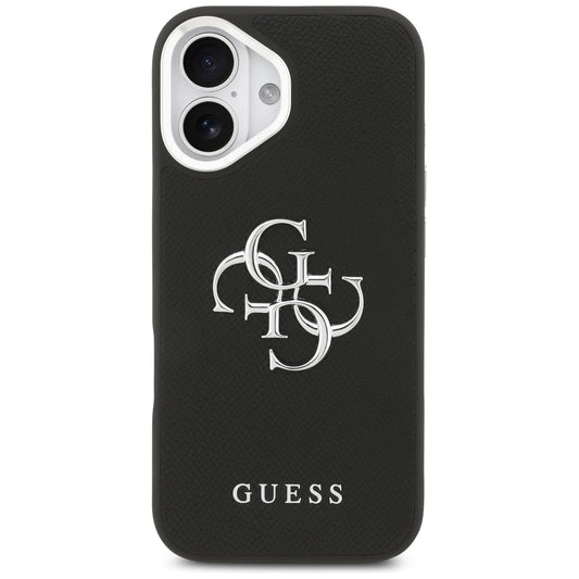 Étui pour Apple iPhone 17, Guess, 4G Grained Big and Classic Logo, Noir Argenté