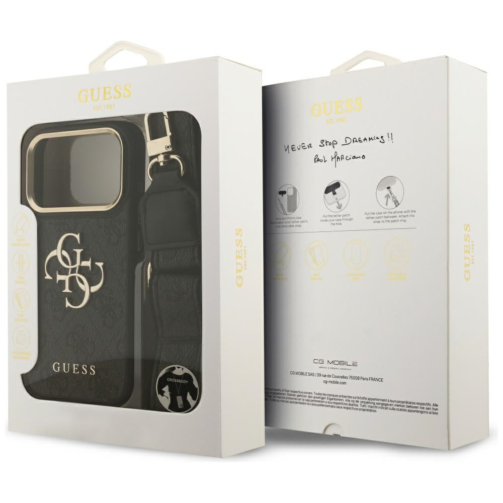 Étui pour Apple iPhone 17 Pro, Guess, Big 4G Classic Logo avec grande bandoulière, Noir
