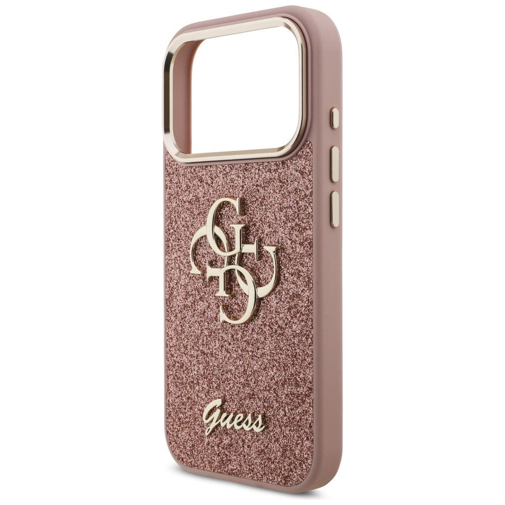 Étui pour Apple iPhone 17 Pro, Guess, Fixed Glitter Big 4G Metal Frame, Rose