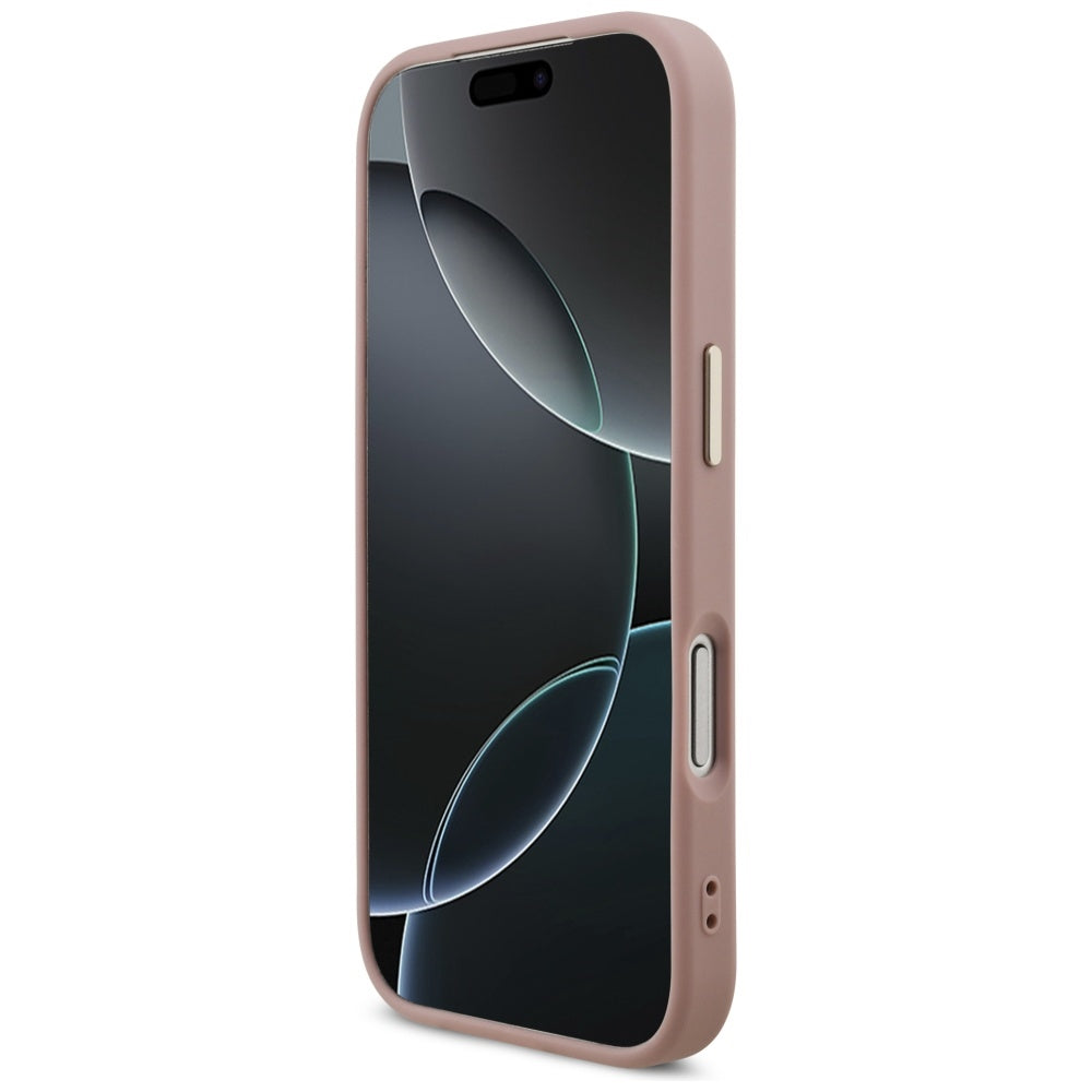 Étui pour Apple iPhone 17 Pro, Guess, Fixed Glitter Big 4G Metal Frame, Rose