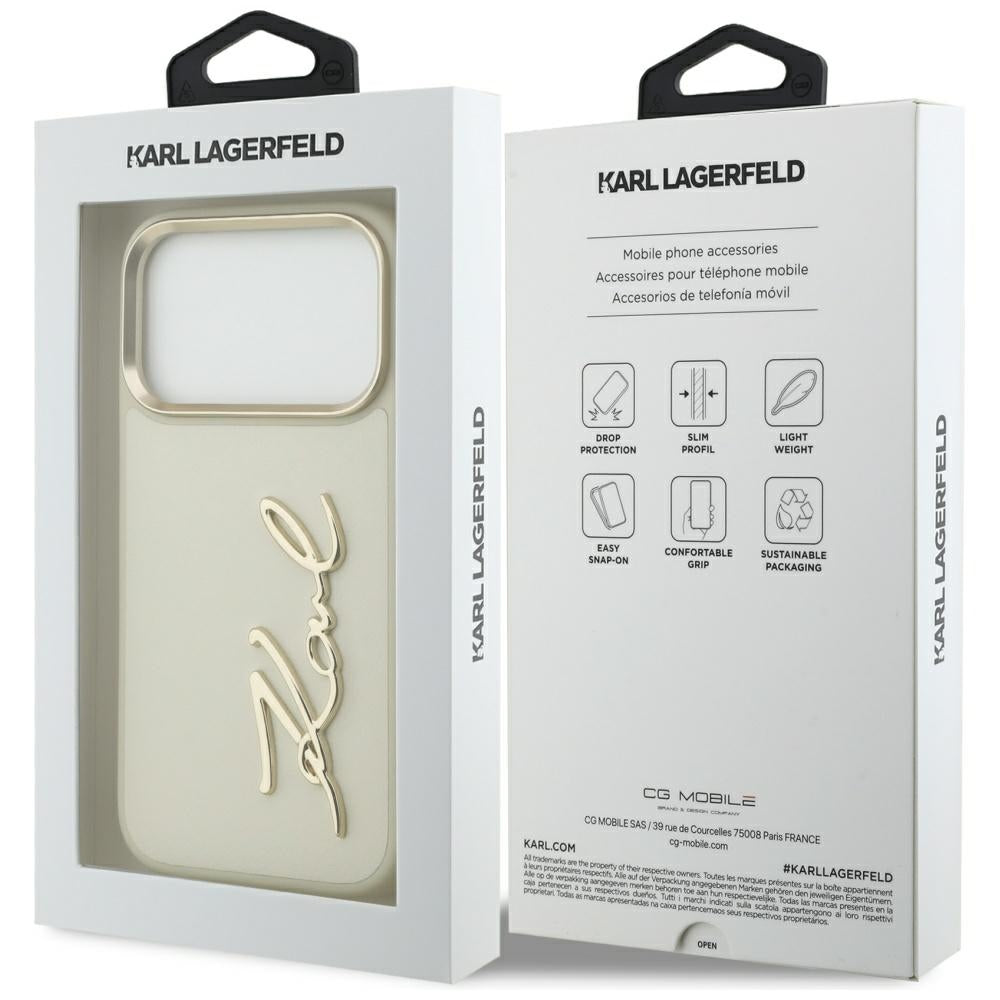 Étui pour Apple iPhone 17 Pro, Karl Lagerfeld, Script Logo, Beige
