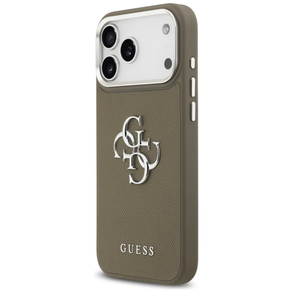Étui pour Apple iPhone 17 Pro Max, Guess, 4G Grained Big And Classic Logo, Marron Argenté