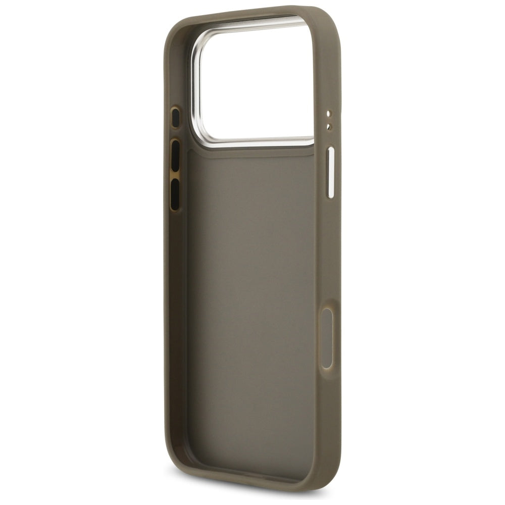 Étui pour Apple iPhone 17 Pro Max, Guess, 4G Grained Big And Classic Logo, Marron Argenté