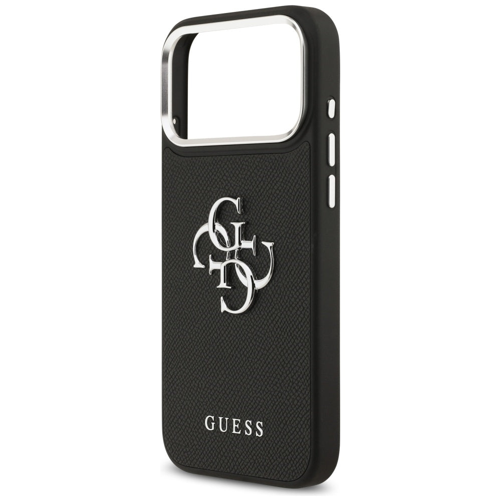 Case for Apple iPhone 17 Pro Max, Guess, 4G Grained Big and Classic Logo, Black Silver