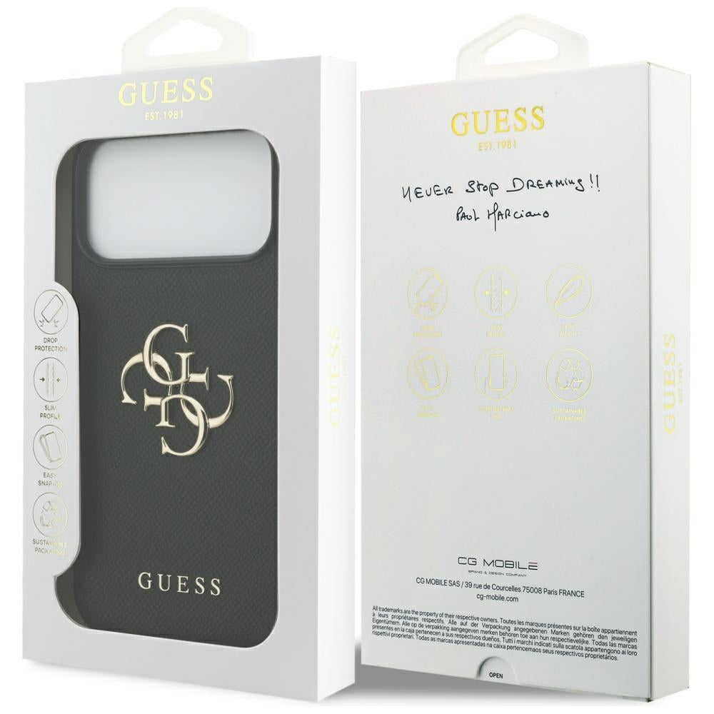 Étui pour Apple iPhone 17 Pro Max, Guess, 4G Grained Big and Classic Logo, Noir
